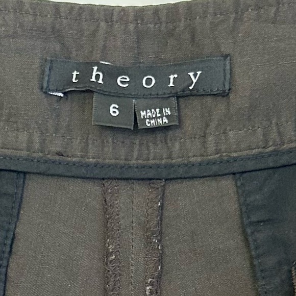 Theory Lena Linen Blend Shorts Brown Pleated Cuffed Hem Size 6 Casual - Picture 2 of 9